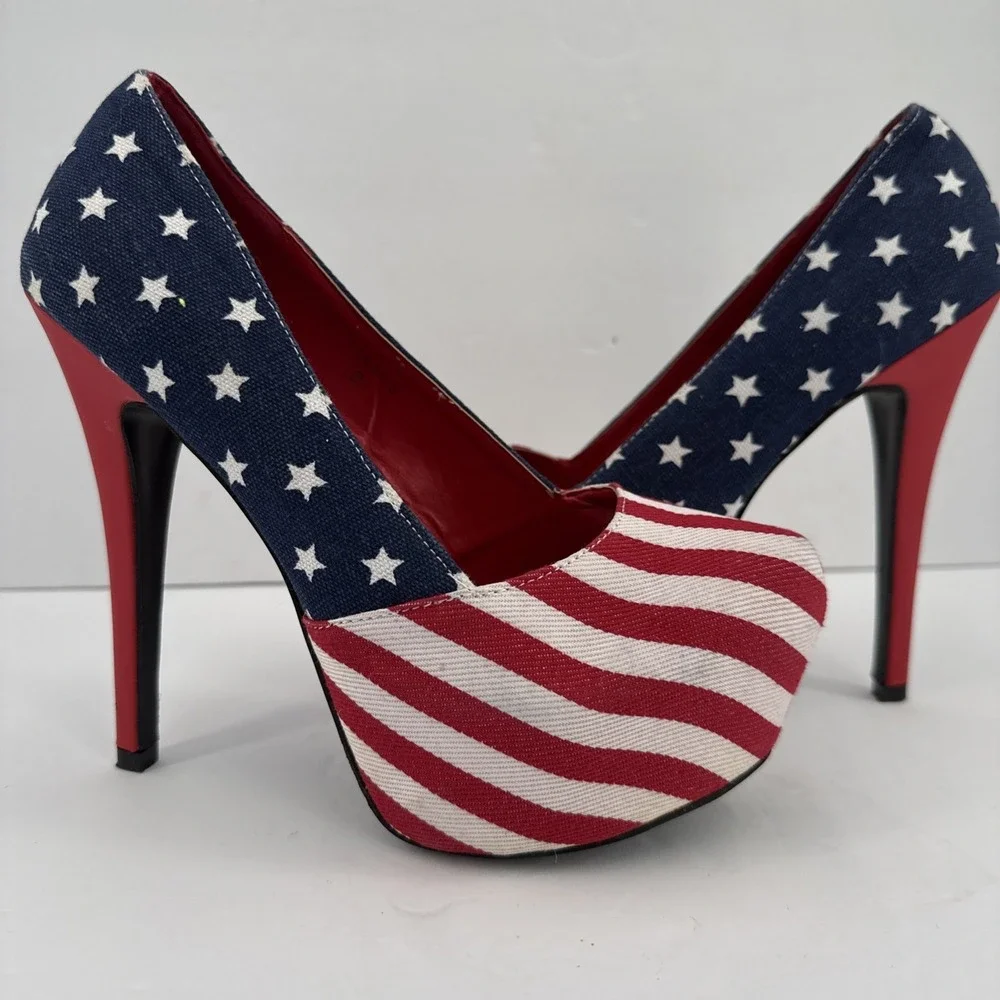 Liliana Red White & Blue American Flag Womens Shoes Size 8